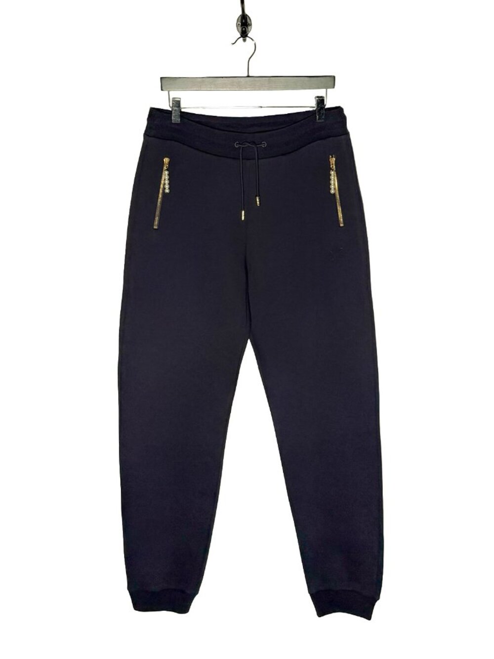 Louis Vuitton SS24 Navy Blue Embroidered Pearls Zip Details Jogpants